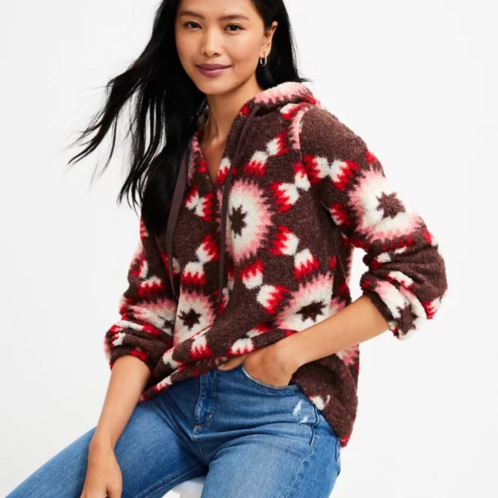 LOFT Sunburst Sherpa Hoodie Sz M- NWT